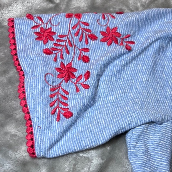 Talbots Off Shoulder Shirt Womens Large Petites Blue Floral Embroidered Boho - Picture 7 of 12